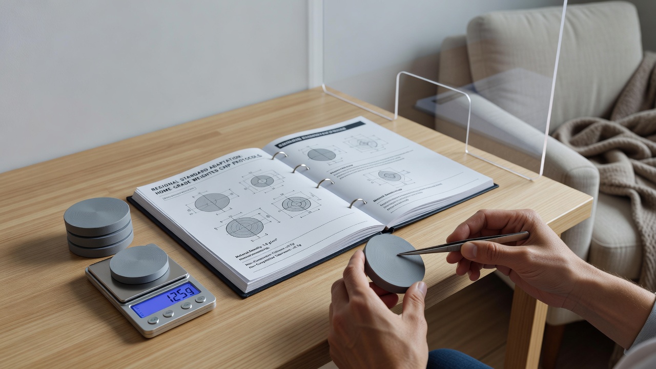Manufacturing process for weighted poker chips adapted to regional standards in home production environments