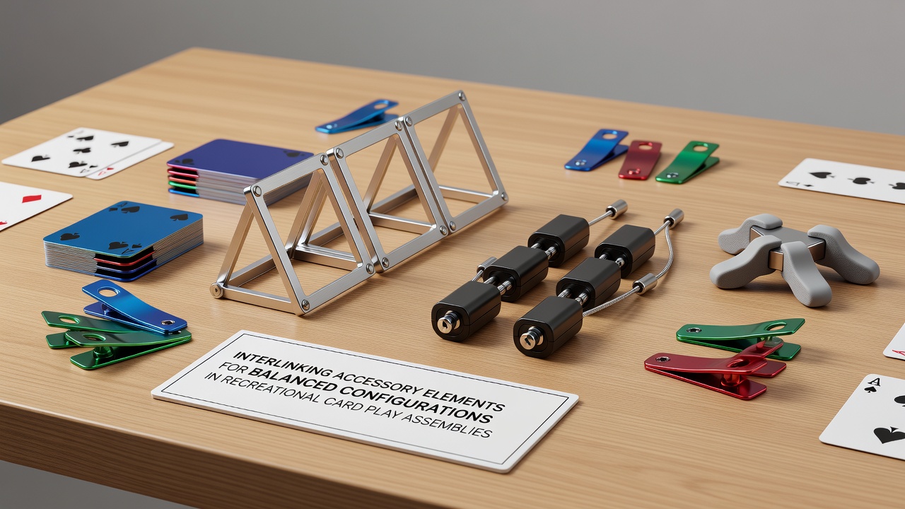 Close-up view of interlinked card accessories demonstrating configuration balance with mats and tools