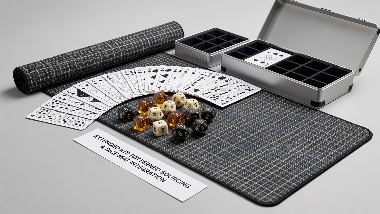 Mat textures and card sourcing examples for dice variant compatibility