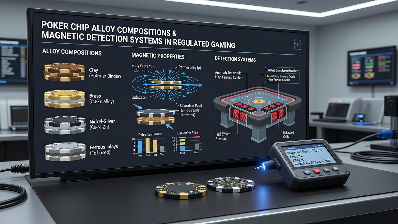 Technician calibrating magnetic detection equipment used to scan poker chips at a casino security checkpoint