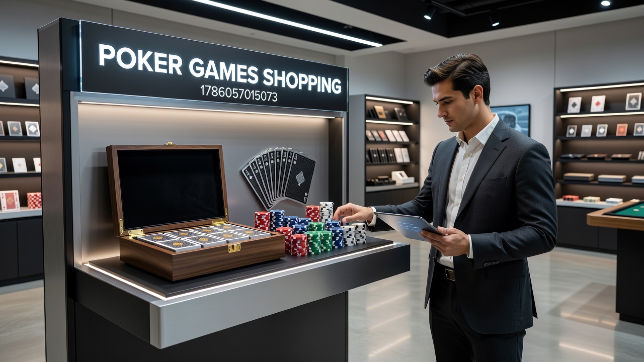 Online shopping interface showing poker game product listings with filters for price, material, and player count