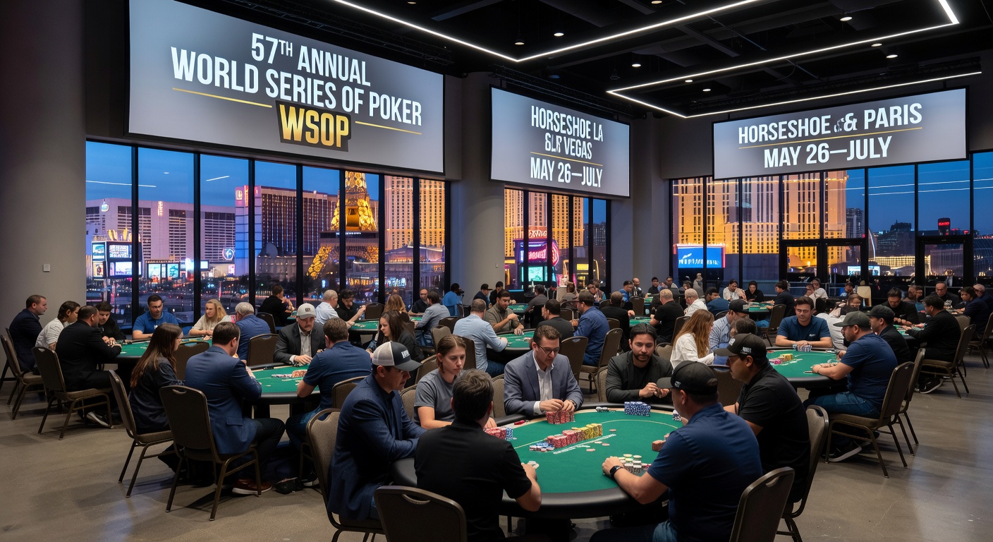 Players at poker tables inside Texas Card House, chips flying during a high-stakes WSOP Circuit event